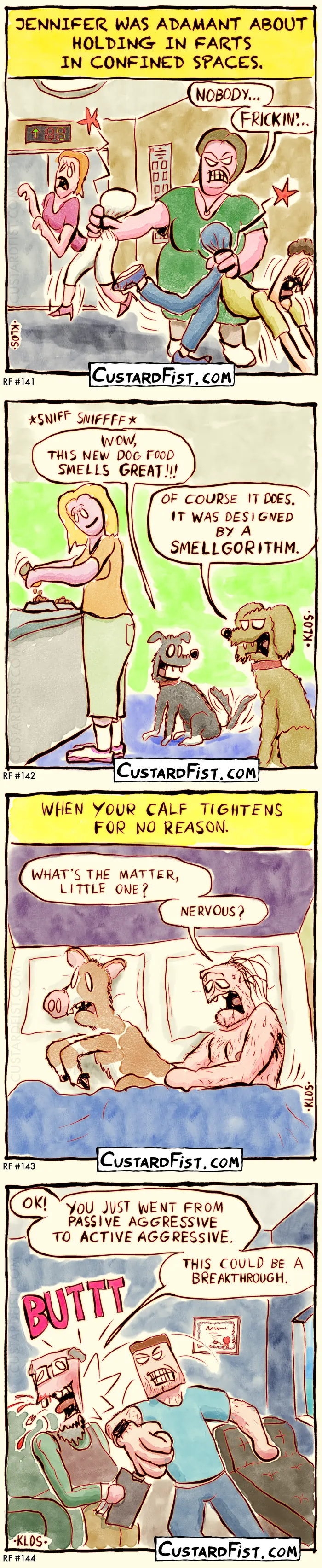 - - - This is a one-panel comic - - -
A frustrated man leaps up from the psychiatrist’s couch and punches the psychiatrist really hard in the face. As the psychiatrist is falling to the ground, bleeding, he says: OK, YOU JUST WENT FROM PASSIVE AGGRESSIVE TO ACTIVE AGGRESSIVE. THIS COULD BE A BREAKTHROUGH.
